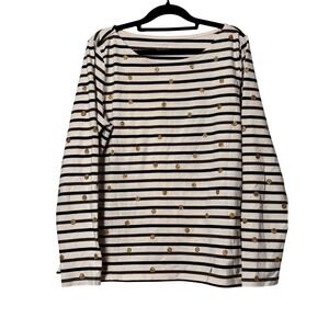 Talbots Womens Striped Long Sleeve Top Glitter Dot‎ Boat Neck Casual M